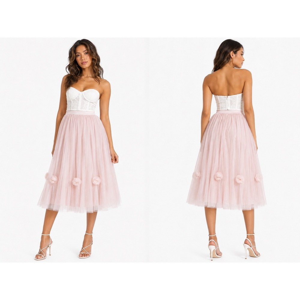 Soho Apparel Tulle Maxi Skirt Womens Medium Pink Rosette Balletcore Whimsical